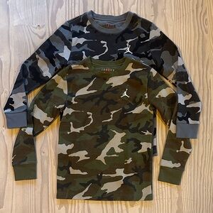 Jordan Boys' Camo Long Sleeve waffle Tees - Olive Green & Gray